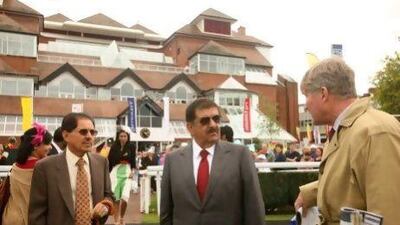 Sheikh Hamdan bin Rashid, Deputy Ruler of Dubai (centre) at Newbury Racecourse over the weekend.