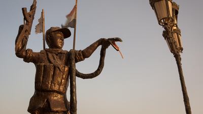 A statue symbolising the fight against the ISIS near military hospital in Basra, a major city in southern Iraq.