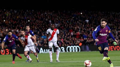 Barcelona's Lionel Messi scores his side's second goal from a penalty spot. AP Photo