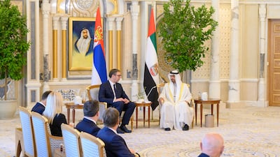 President Sheikh Mohamed on Sunday received Serbian President Aleksandar Vucic in Abu Dhabi. Images: UAE Presidential Court