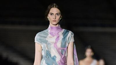 A model walks the runway during the Dior Cruise show 2022 at Panathenaic Stadium on June 17, 2021 in Athens, Greece. AFP