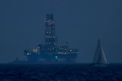 An offshore drilling rig in the waters off Cyprus' coastal city of Limassol in 2020. AP Photo