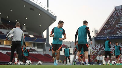 Chelsea players training at the Mohamed Bin Zayed Stadium. EPA