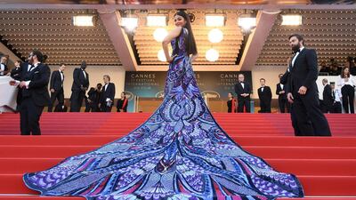 Aishwarya Rai Bachchan wore a Cinco gown with a three-metre-long train during this year's Cannes Film Festival. The crystal-covered gown was initially designed for a Swarovski exhibition and was made by hand in Cinco's studio in Dubai Design District. AP