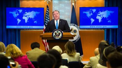 Secretary of state Mike Pompeo announces the creation of the Iran Action Group at the State Department. AP Photo
