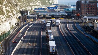 Trucks in a small queue at the Port of Dover. Bloomberg