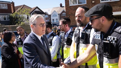 Mr Starmer meets first responders from the Shomrin North West security patrol in Golders Green, London, in April. Getty Images