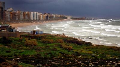 Strong waves hit the coastline of Beirut. AP Photo