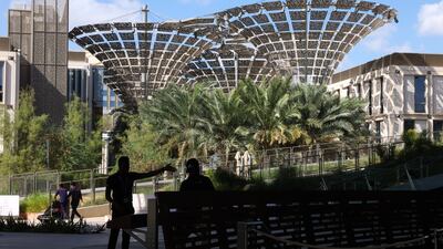 Attendees in the Green Zone on the opening day of Cop28 at Expo City in Dubai on Thursday. Bloomberg