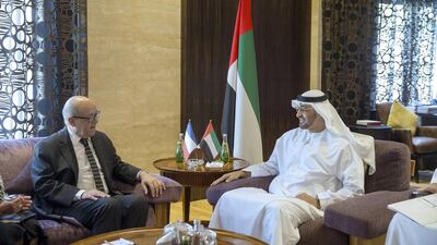 Sheikh Mohammed bin Zayed, Crown Prince of Abu Dhabi and Deputy Supreme Commander of the Armed Forces, on Monday met Jean-Yves Le Drian, France’s minister of defence, at Al Shati Palace. Mohamed Al Hammadi / Crown Prince Court – Abu Dhabi