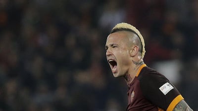AS Roma's Radja Nainggolan celebrates after scoring against Inter Milan on Saturday in their Serie A match. Max Rossi / Reuters / March 20, 2016