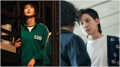 Park Sung-hoon as Hyun-ju in Squid Game and Jeon Jae-joon in The Glory. Photo: Netflix