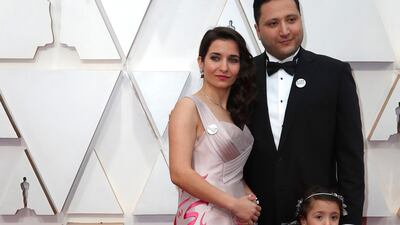 Waad Al-Kateab, in Reem Masri, poses on the red carpet during the 92nd Academy Awards in Hollywood on February 9, 2020. Reuters