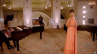 Singer Jennifer Hudson performs during the virtual 2020 Democratic National Convention as participants from across the country are hosted over video links from the originally planned site of the convention in Milwaukee, Wisconsin, U.S. REUTERS