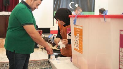 Libyan Tafiq Shadi at the Libyan consulate’s polling room in Dubai. Lee Hoagland / The National