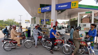 A petrol station in Peshawar, Pakistan. Oil prices remain elevated as the conflict between the US and Iran drags on. EPA