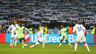 KIEV, UKRAINE - FEBRUARY 24: Yaya Toure of Manchester City skips past the challenge from Danilo Silva of Dynamo Kiev during the UEFA Champions League round of 16 match between Dynamo Kiev and Manchester City at the Olympic Stadium on February 24, 2016 in Kiev, Ukraine. (Photo by Michael Steele/Getty Images)