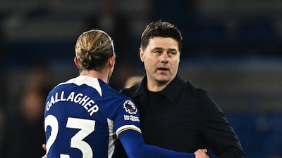 Chelsea's Conor Gallagher with manager Mauricio Pochettino after the match. Reuters