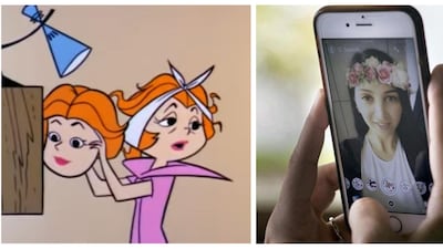 Instagram filters: Caught on the hop by early morning video calls by her super-glam bestie Gloria, Jane would put on her ‘morning mask’ so she could look her best, which definitely has shades of early face-tuning Instagram and Snapchat filters. Reem Mohammed / The National, Hanna-Barbera Productions