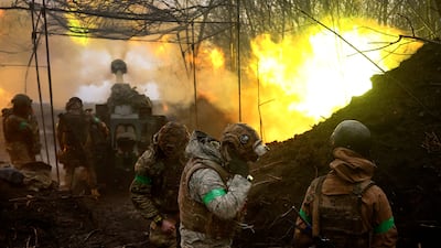 Ukrainian artillery fires towards the front line during heavy fighting near Bakhmut. Reuters