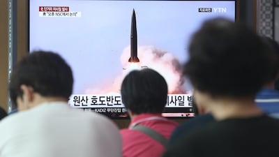 South Korean people watch breaking news of North Korea's missile launch, at Seoul Station in Seoul, South Korea, 25 July 2019. According to South Korea's military, North Korea on July 25 fired two short-range missiles toward the East Sea. EPA/KIM CHUL-SOO