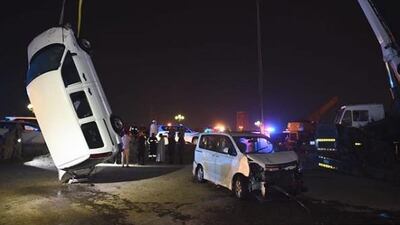 A man died after being trapped in a car found submeged in a lake in Sharjah. Courtesy Sharjah Police