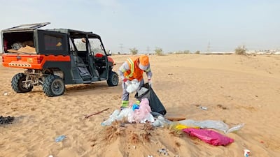 A clean-up operation in Dubai's desert regions. Too many delicate environments are now awash with the detritus of modernity – discarded plastic bags, cups, straws and cutlery. Courtesy: Dubai Municipality