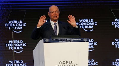 Klaus Schwab, founder and executive chairman of the World Economic Forum, speaks at the opening ceremony of the World Economic Forum on the Middle East and North Africa at the Dead Sea. Muhammad Hamed / Reuters
