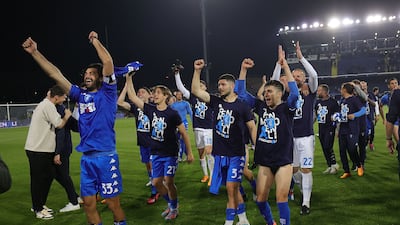Empoli players celebrate their 4-1 win over Juventus at Stadio Carlo Castellani on May 22, 2023 in Empoli, Italy. Getty