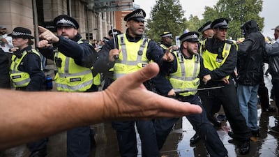 A police line at the Unite The Kingdom rally in Westminster on September 13, 2025 in London, England. Getty Images