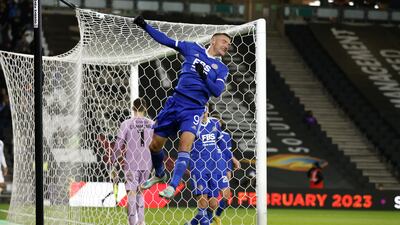 Leicester's Jamie Vardy celebrates after scoring. PA