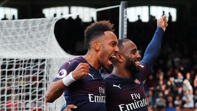 Pierre-Emerick Aubameyang, left, and Alexandre Lacazette both scored twice in Arsenal's 5-1 win at Fulham. Reuters