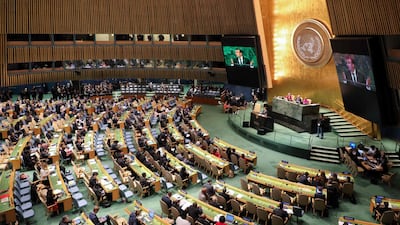 French President Emmanuel Macron adresses the UN General Assembly at the UN headquarters on September 25, 2018, in New York. AFP