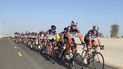Raha Cycling group members at Al Wathba cycle track, one of the two routes they ride on Fridays. Courtesy Kevin Duell