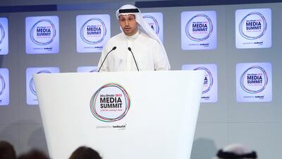 Khaldoon Khalifa Al Mubarak, the chairman of Abu Dhabi Media Zone Authority, during last year’s media summit in Abu Dhabi. Karl Jeffs