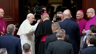 Pope Francis arrives at St Mary's Pro-Cathedral. AFP