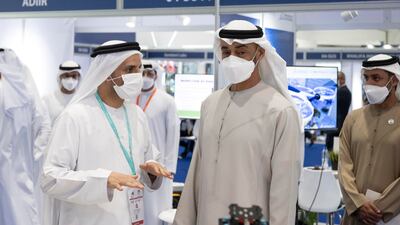 Sheikh Mohamed bin Zayed, Crown Prince of Abu Dhabi and Deputy Supreme Commander of the Armed Forces, views the latest in drone technology.