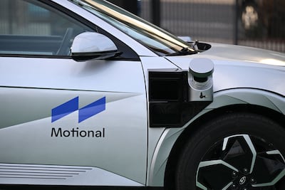 A Motional autonomous driving car at the CES 2023. Motional is a joint venture between Aptiv, a global automotive technology company, and Hyundai Motor. AFP
