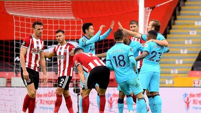 Tottenham's Harry Kane celebrates after making the score 1-1, only for VAR to disallow the goal. PA