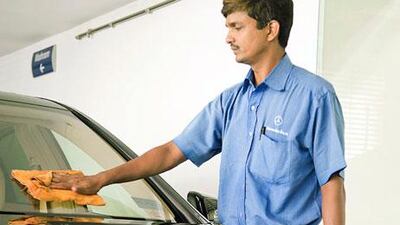 Drivers at the Institute of Chauffeur Services in Mumbai are taught to clean cars, dress appropriately and keep themselves hygienic.