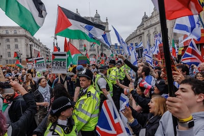 Pro-Israel activists hold a counter demonstration. Getty Images