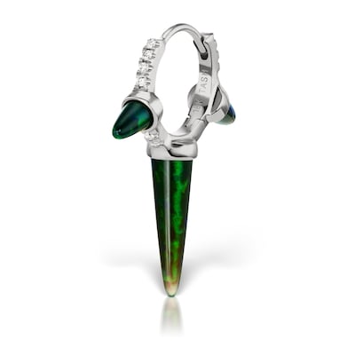 A triple spike earring by Maria Tash in diamonds, white gold and opal. Photo: Maria Tash