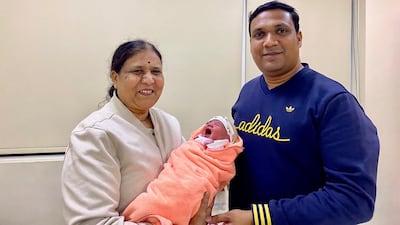 Rakhi Patil, left, and her newborn, Rakhi, are pictured at NMC Specialty Hospital in Abu Dhabi with Dr Kiran Mehndiratta, consultant obstetrician and gynaecologist.