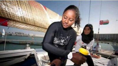 Raya Al Habsi, a crew member of the Al Thuraya BankMuscat team taking part in the Sailing Arabia competition.