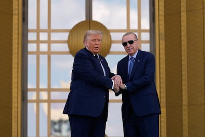 Trump and Erdogan at Bestepe Presidential Palace during a formal welcome ceremony ahead of the Nato summit, on July 7. EPA