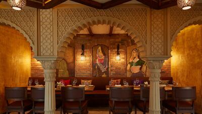 Like the original restaurant in Mumbai, the interiors at Khyber Dubai are defined by ornate arches, brick walls and paintings of men and women in full MUghal regalia. All photos courtesy Khyber