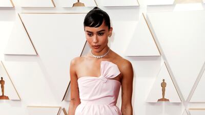Zoe Kravitz, wearing a blush Saint Laurent strapless gown. EPA