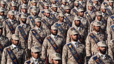 A handout picture made available by the presidential office shows Iranian soldiers during the annual military parade marking the Iraqi invasion in 1980, in Tehran, Iran, 22 September 2019. EPA