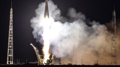 The Soyuz MS-15 rocket carrying three crew members of the International Space Station (ISS) blasts off to the ISS. AFP