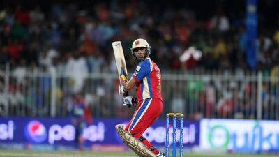 Yuvraj Singh, pictured during an Indian Premier League match against the Delhi Daredevils in Sharjah on April 17, 2014, scored 83 runs and took four wickets for 35 runs for Royal Challengers Bangalore during a loss against the Rajasthan Royals on May 11, 2014. Pawan Singh / The National